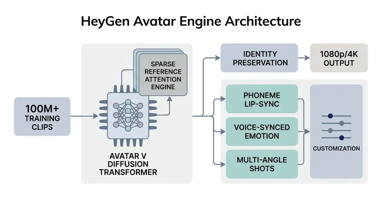 Technical schematic showing how training data flows through diffusion transformers to create video avatars