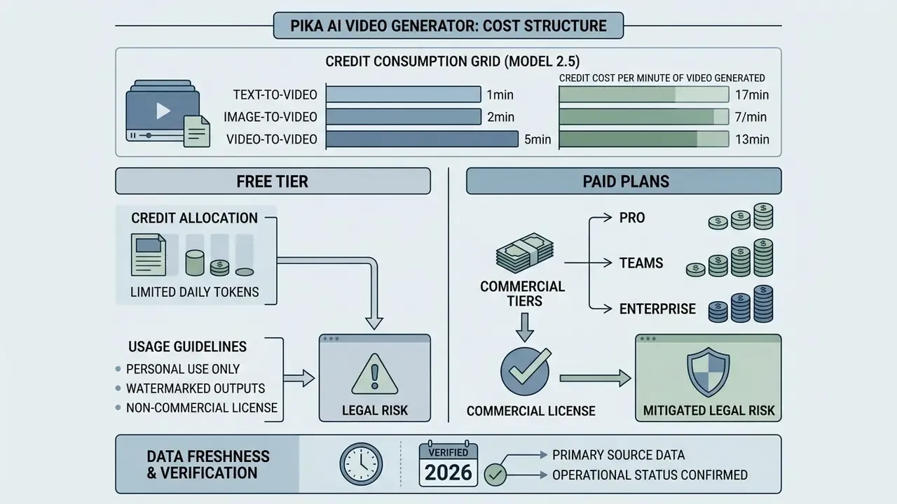 Comparison chart detailing credit consumption, free tier usage guidelines, and paid commercial plan tiers