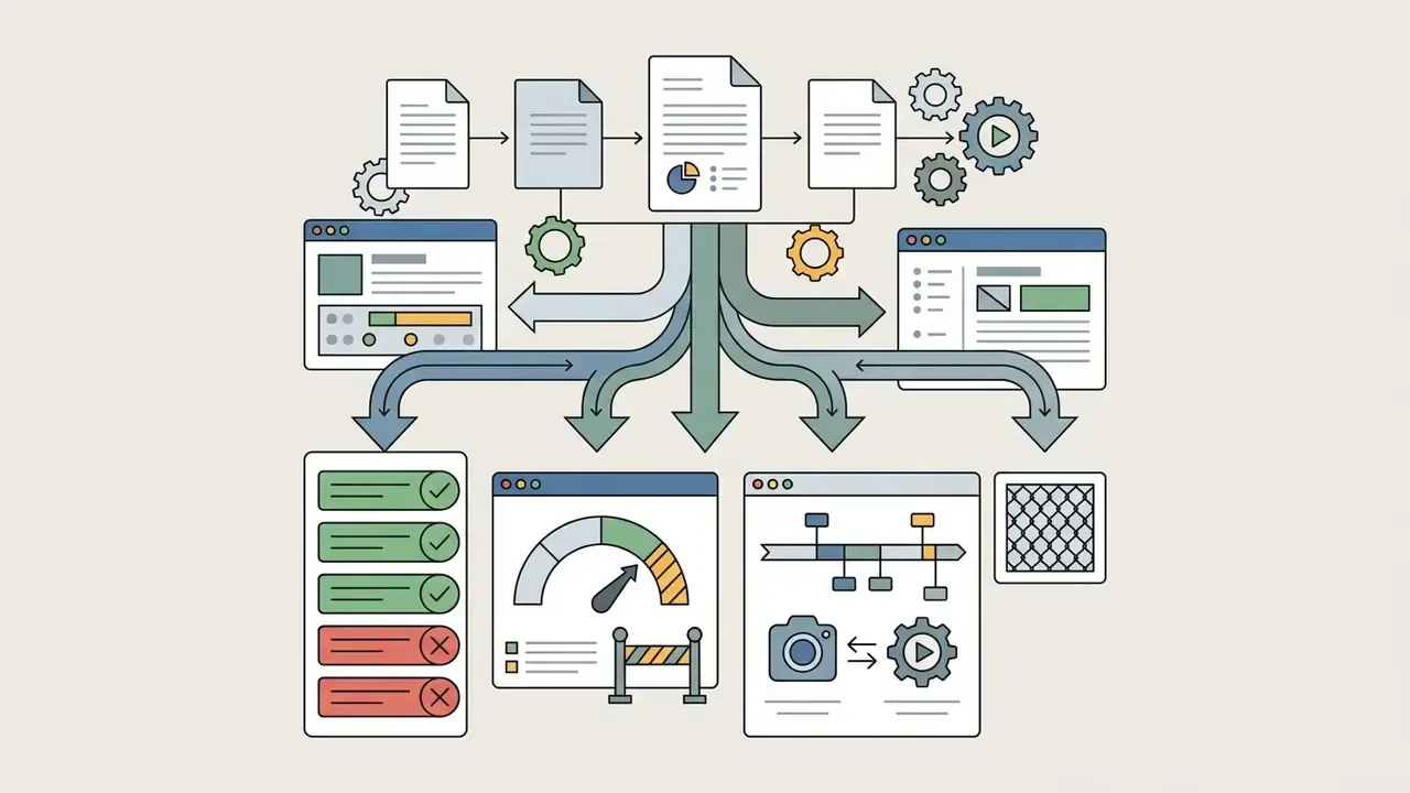Centralized document processing branching into various software interfaces and status indicators
