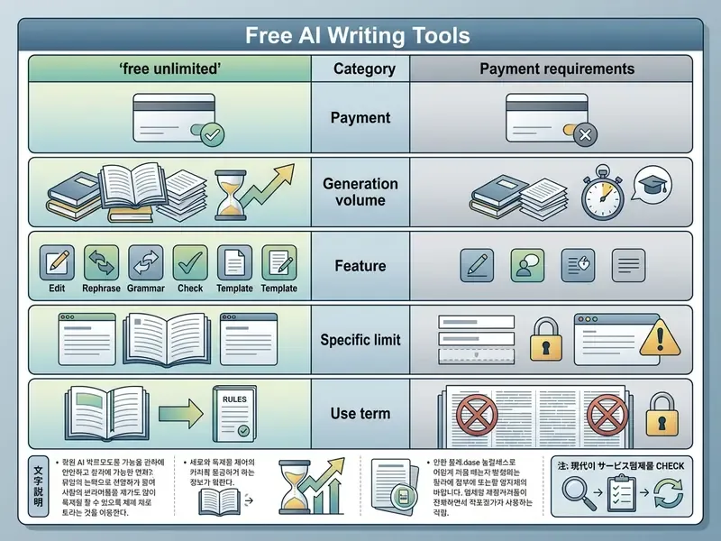 Comparison table contrasting free unlimited AI tools against paid service requirements and usage limits
