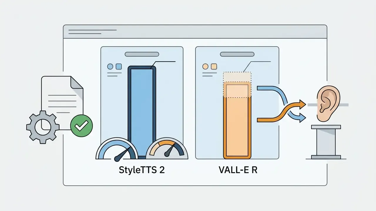 Comparison of StyleTTS 2 and VALL-E R performance metrics against human speech benchmarks