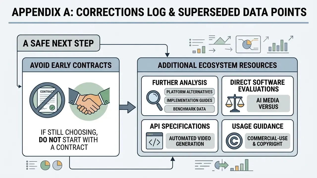 Diagram showing a safe next step for choosing an AI avatar generator by avoiding contracts and using resources