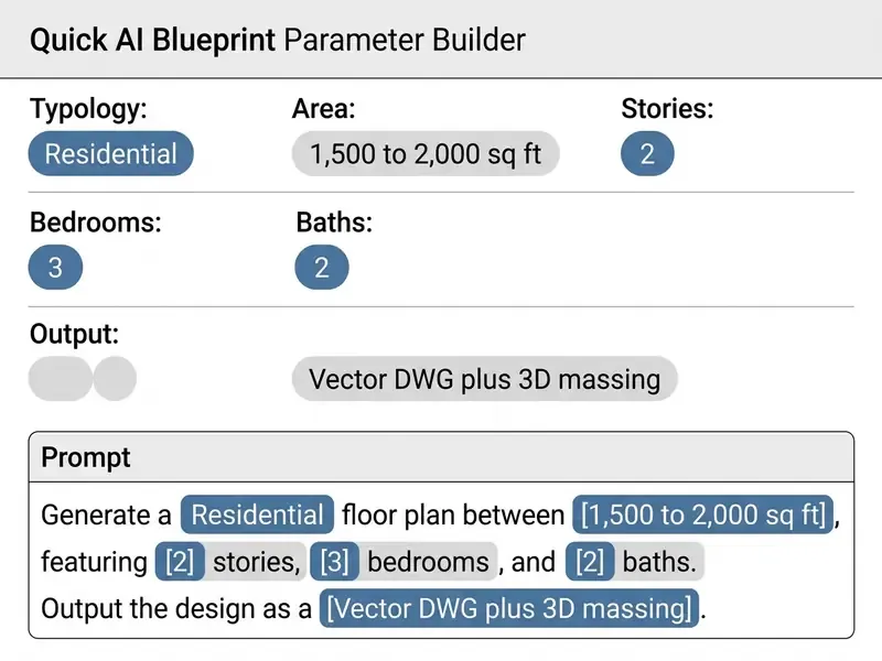 Interactive interface with selectable parameter chips that assemble a natural language design prompt