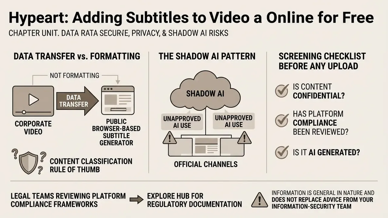 Infographic showing data transfer risks when using online tools to add subtitles to video