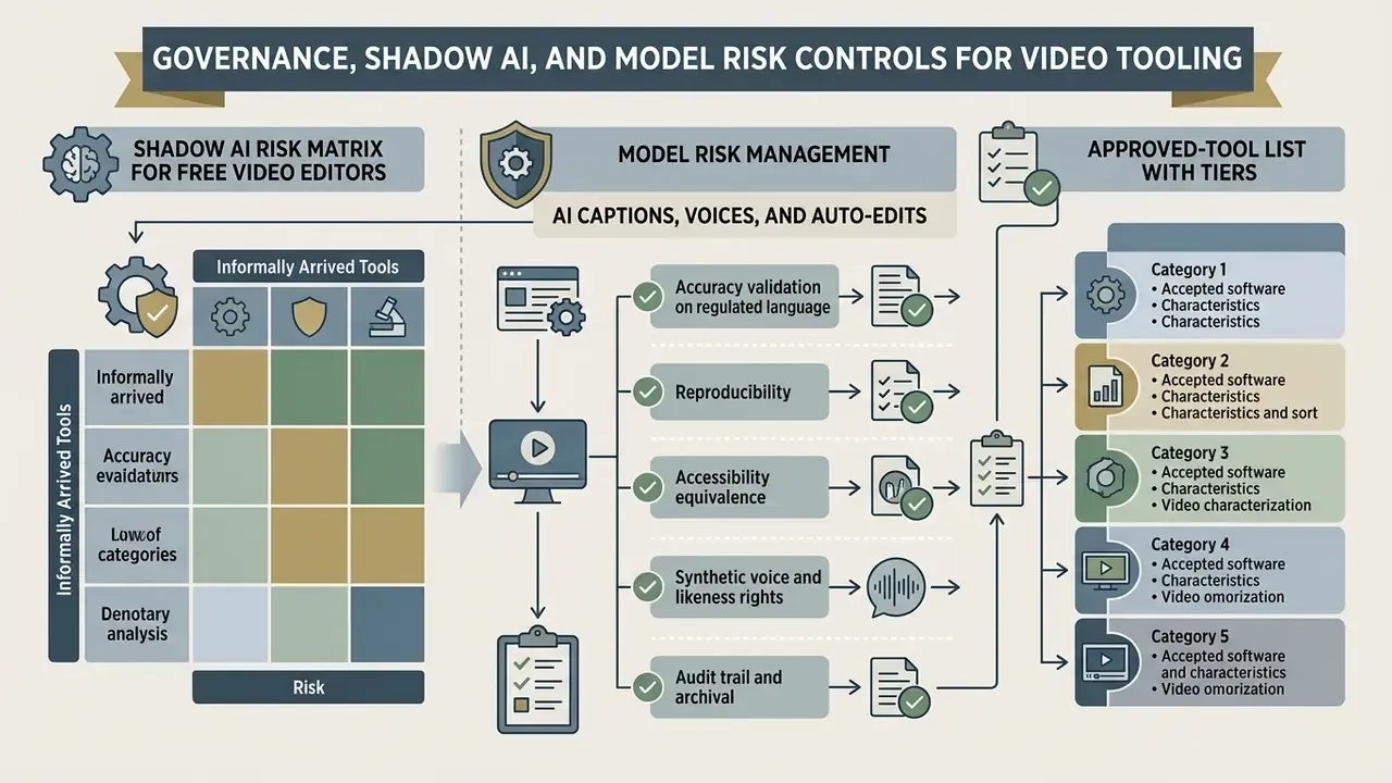 Flowchart mapping shadow AI risk matrices to model management processes and tiered software approval lists