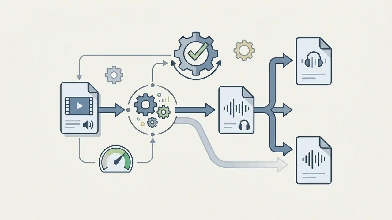 Video file processing into separate audio tracks for extraction and saving as MP3 or M4A files
