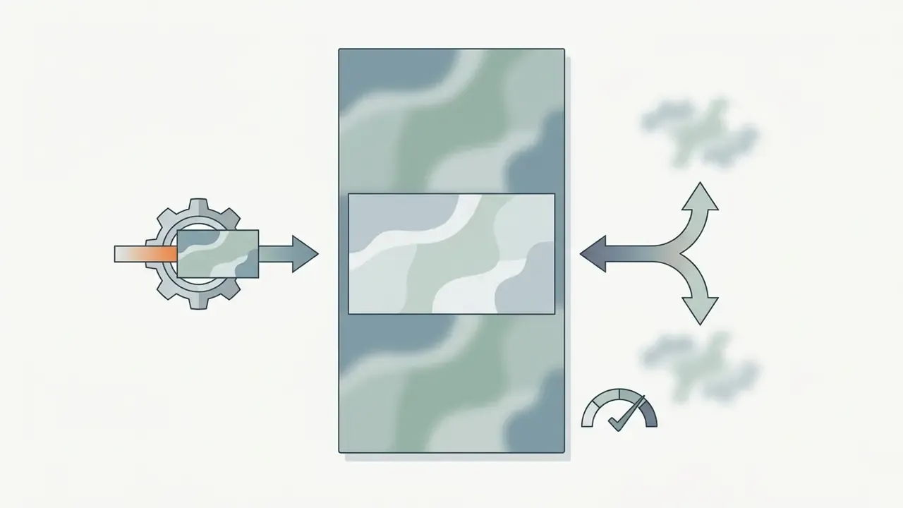 Video frame passing through a gear into a vertical container with blurred background padding