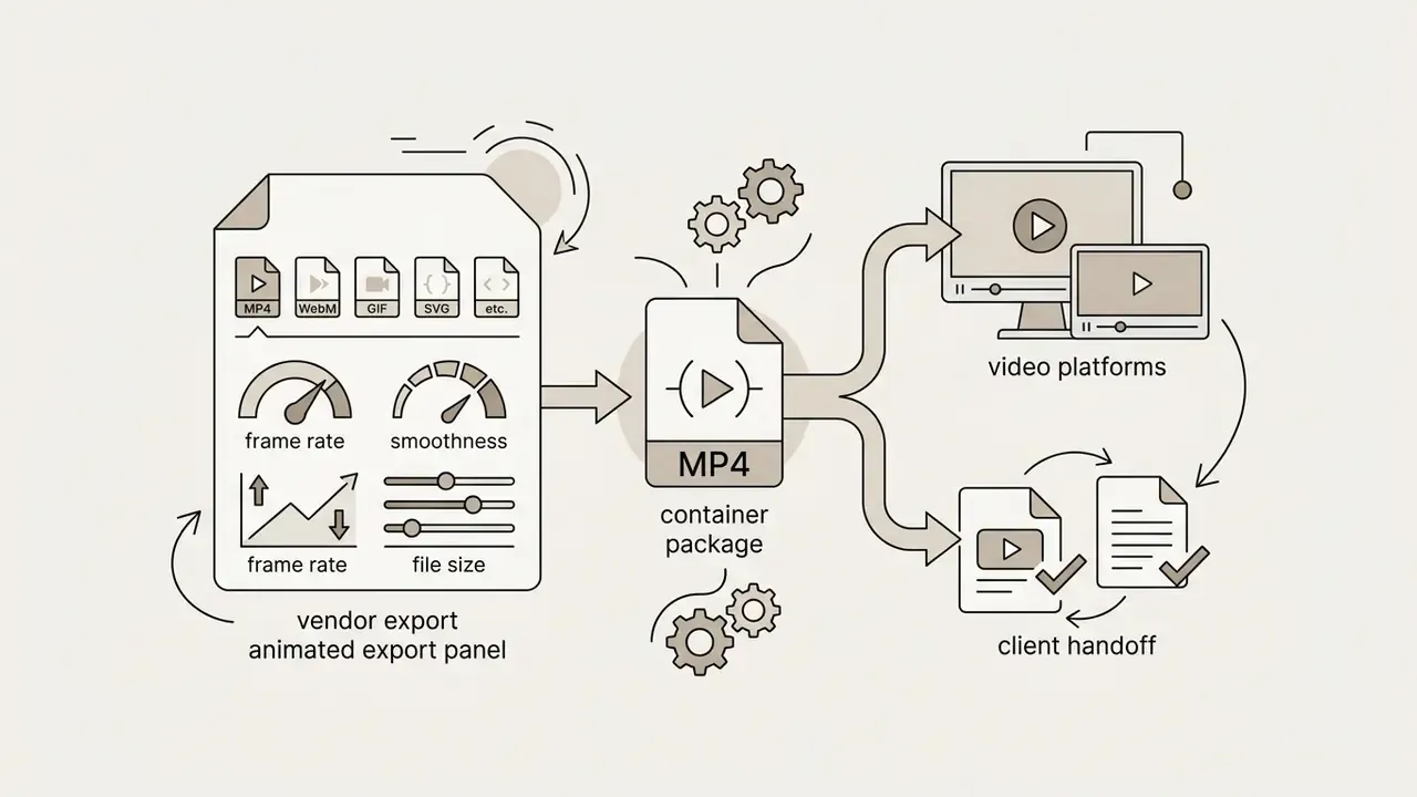Export panel settings converting animation files into MP4 containers for video platforms and client handoff