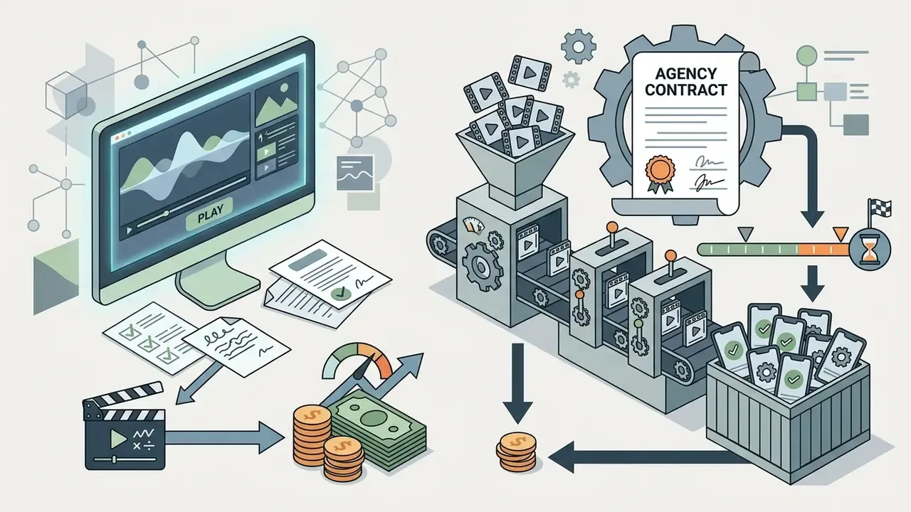 Comparison of individual client video editing versus high volume agency batch production processes