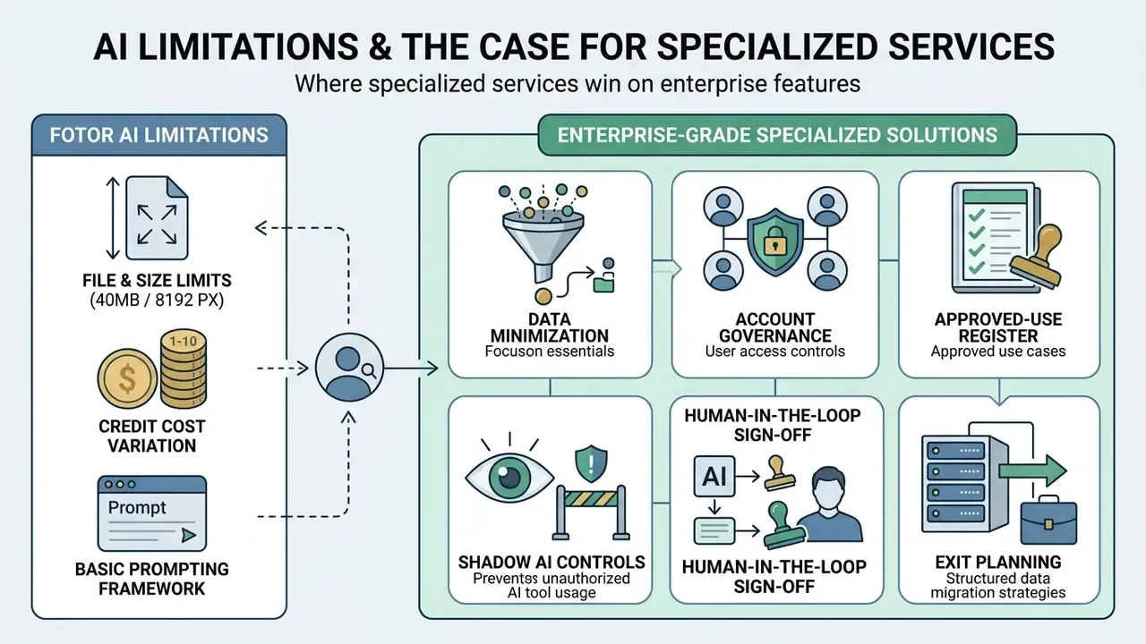 Comparison infographic contrasting basic tool limitations with enterprise governance and security controls