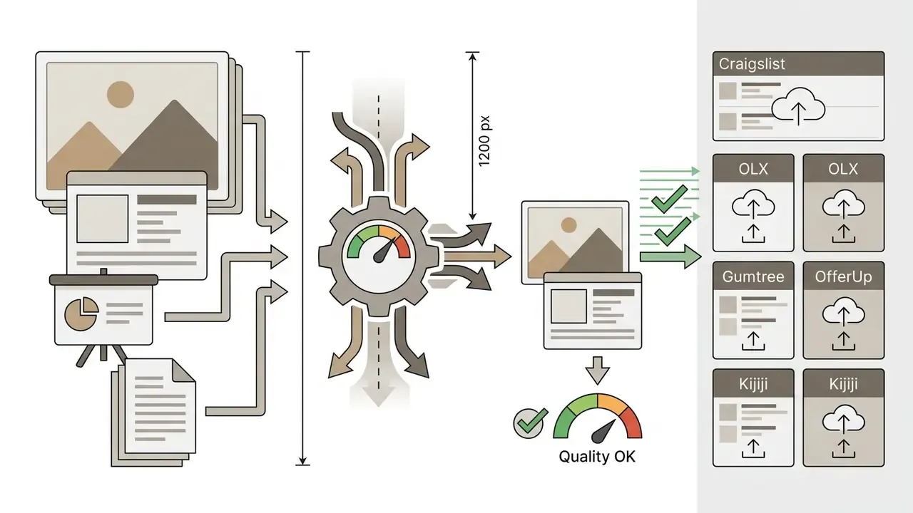 Process of resizing and adjusting image quality to meet requirements for various classified ad platforms