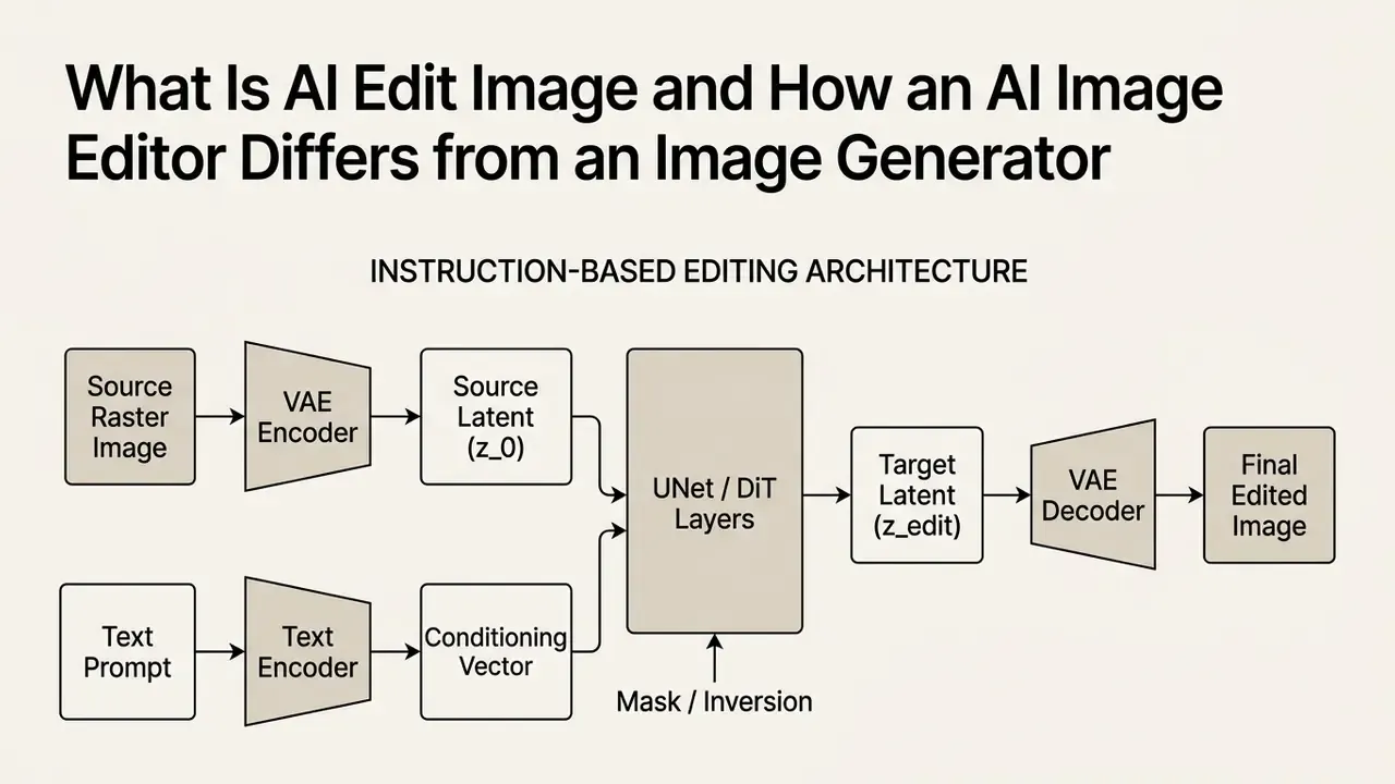Diagram showing the technical pipeline for processing an ai edit image task from input to output