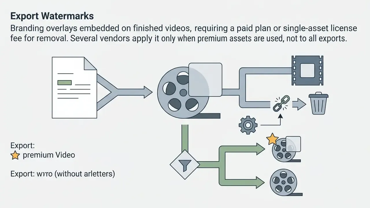Document and film reel icons flowing into a filter that separates premium videos from standard exports