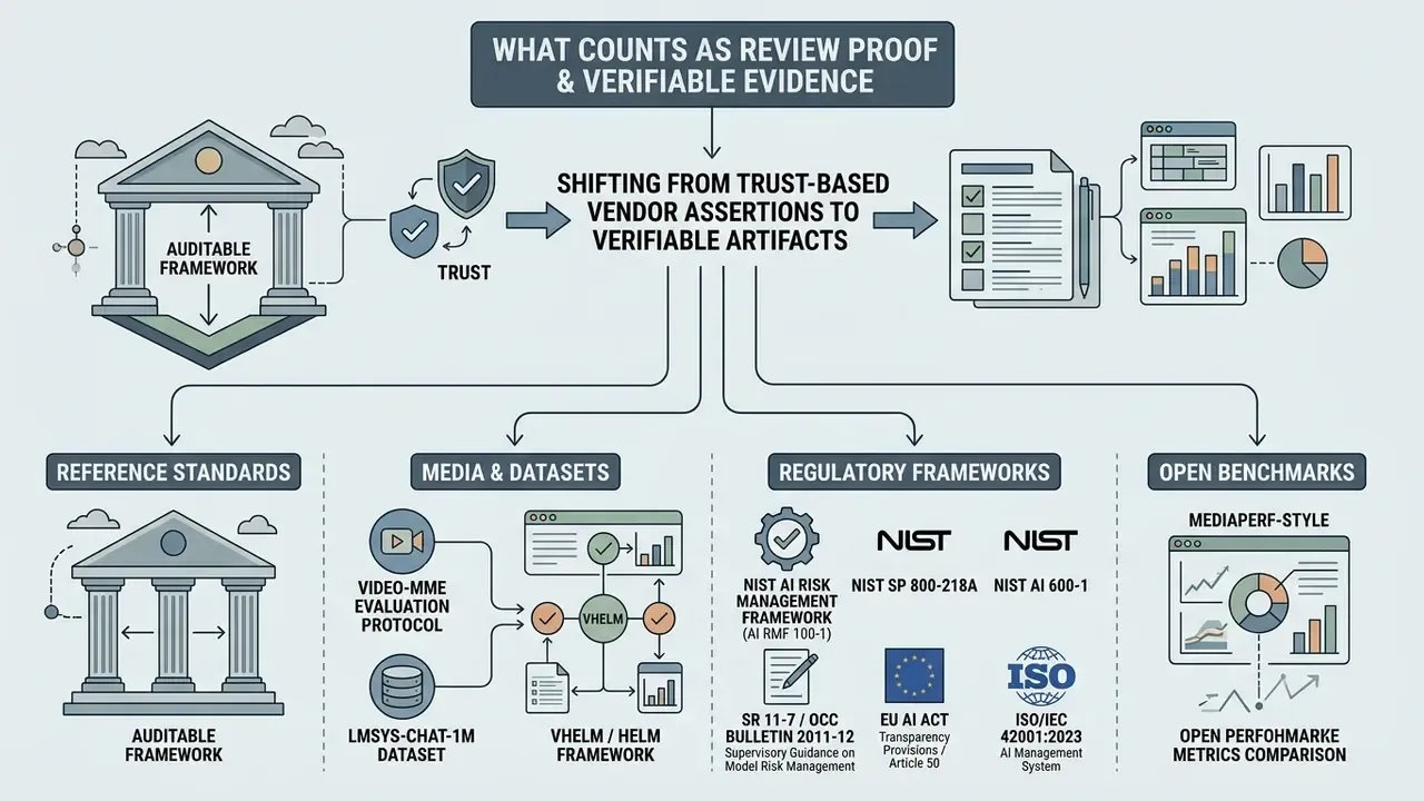 Flowchart showing the shift from vendor trust to verifiable artifacts through standards and frameworks