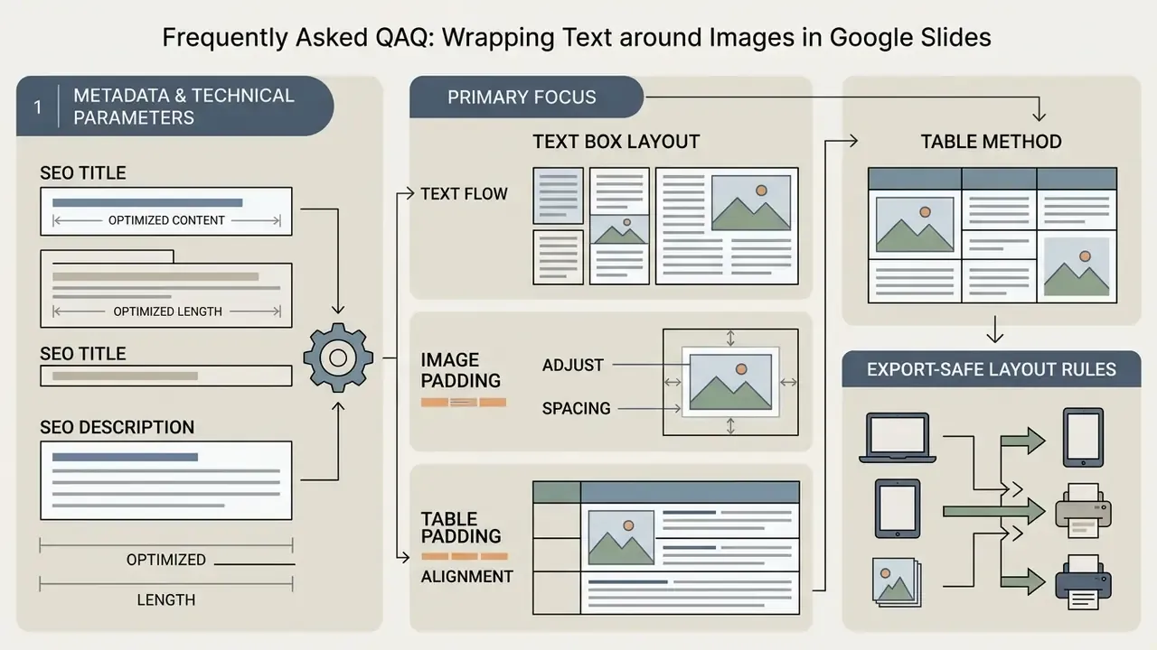 Summary of metadata, text box layouts, table methods, and export rules for Google Slides