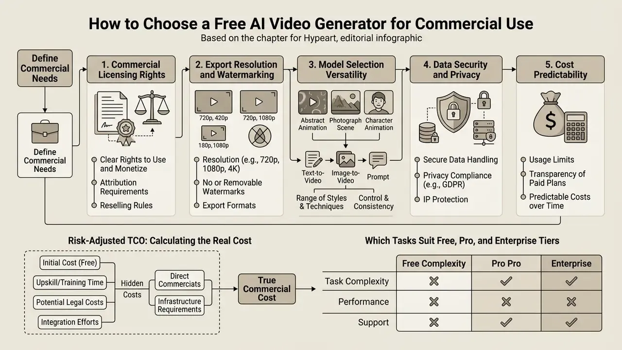 Flowchart detailing five key evaluation criteria for selecting professional video creation software