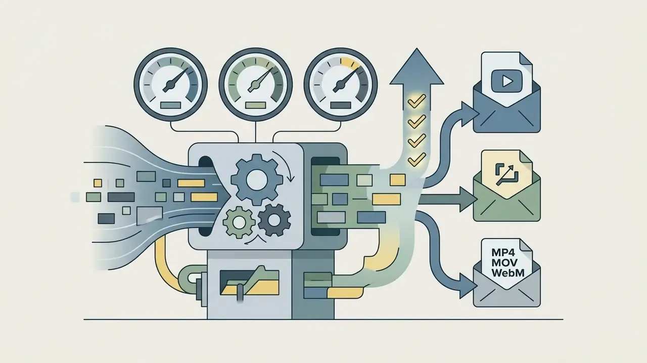Gear mechanism processing data streams under gauges to export files into various container formats