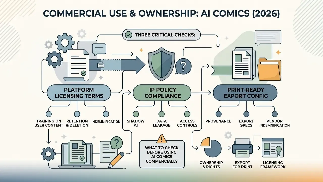 Step-by-step guide evaluating licensing terms, IP policy compliance, and print export requirements