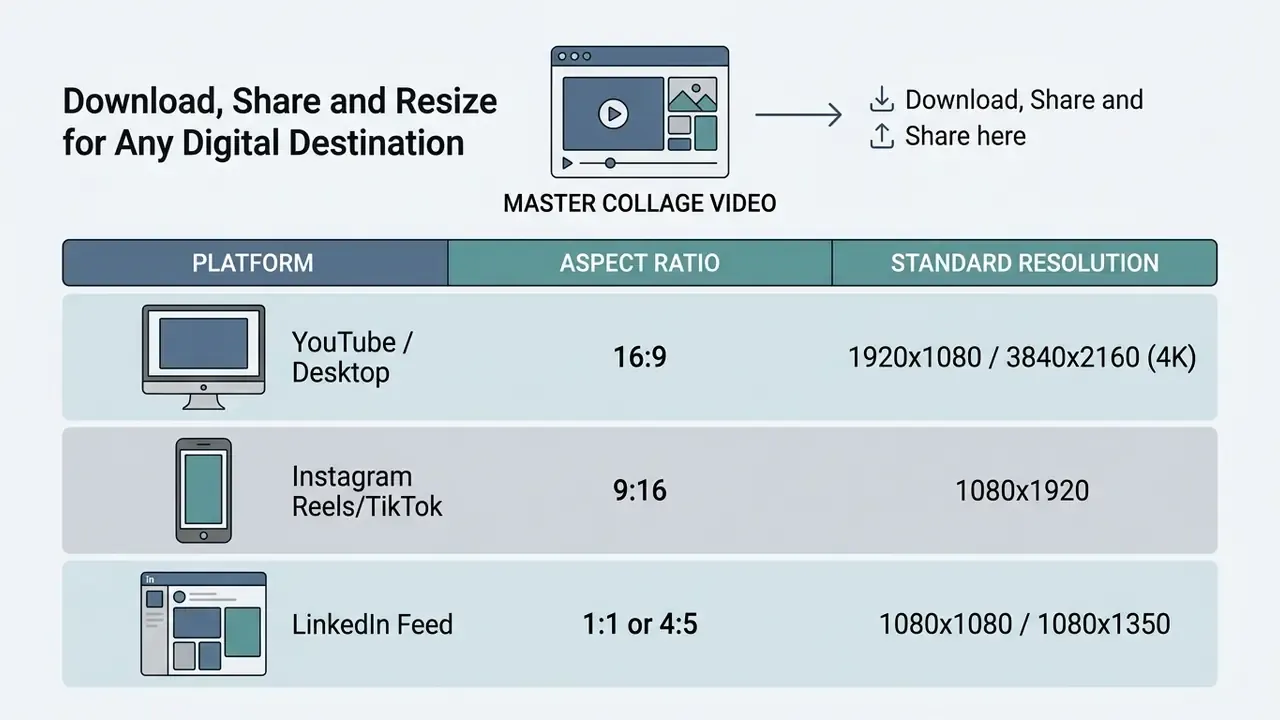 Table listing recommended aspect ratios and resolutions for various social media platforms