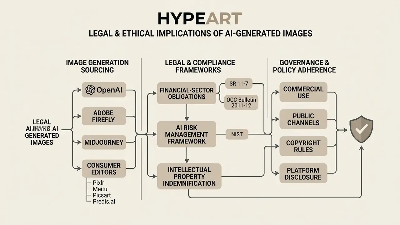 Process map connecting image generation tools to compliance frameworks and governance policy requirements
