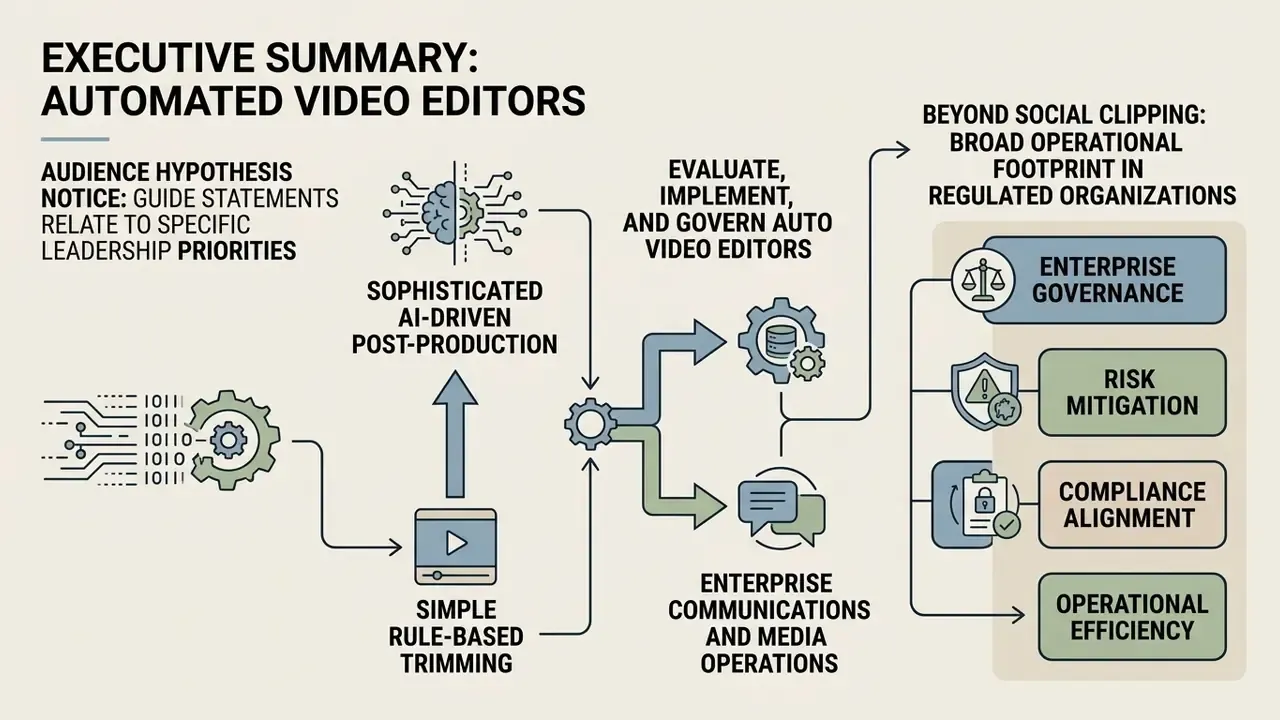 Flowchart showing the progression from simple video trimming to AI-driven editing and enterprise governance