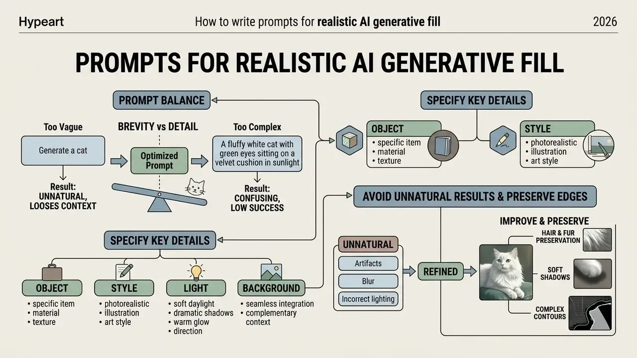 Diagram explaining how to balance prompt brevity and detail for high quality image generation