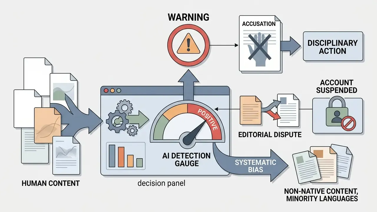 Human content processed by an AI detection gauge resulting in false positive warnings and consequences