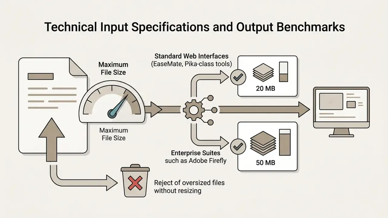 File size gauge showing upload limits for standard web interfaces and enterprise software suites