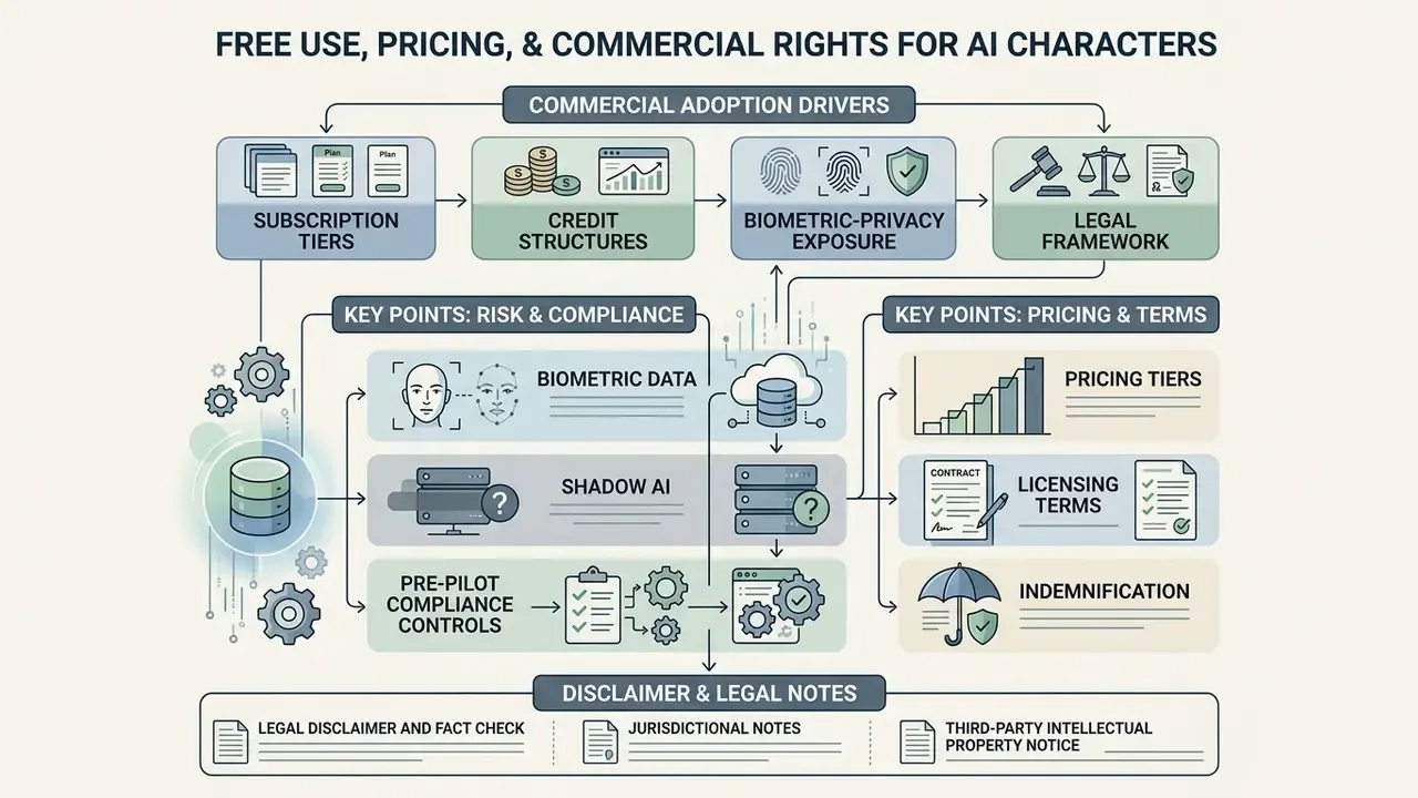 Flowchart mapping commercial adoption drivers for AI tools across legal, compliance, and pricing categories