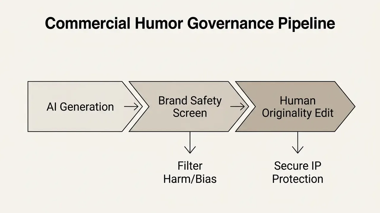Three sequential steps showing AI generation, brand safety screening, and human originality editing