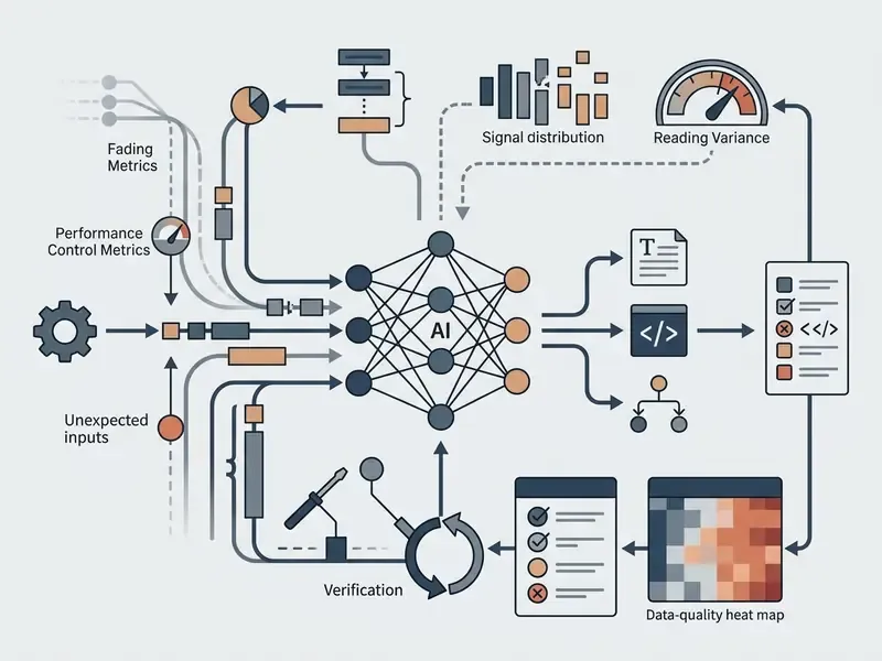 System monitoring process with inputs, neural network processing, and output validation metrics