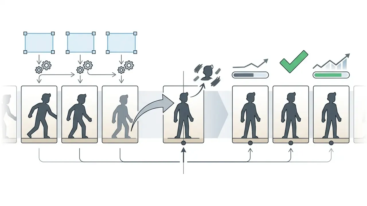 Sequence of character frames being re-centered and corrected with inpainting to ensure consistent alignment