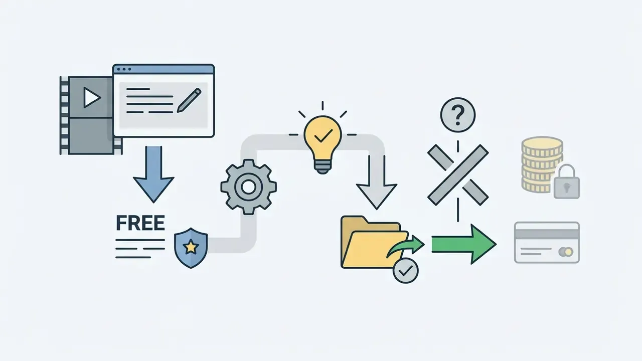 Diagram showing the path from free video editing to paid subscription features and secure storage