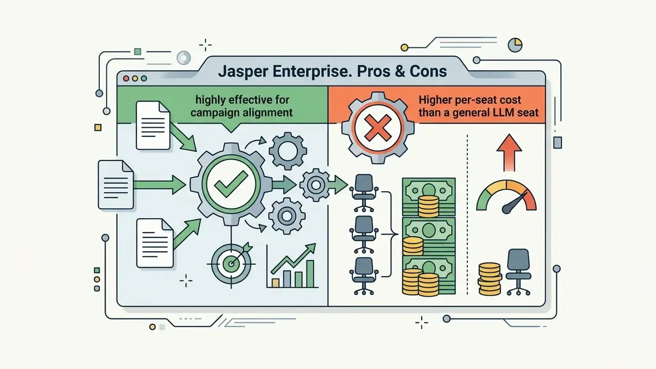 Documents feeding into a gear system alongside seat icons, currency stacks, and a rising cost gauge