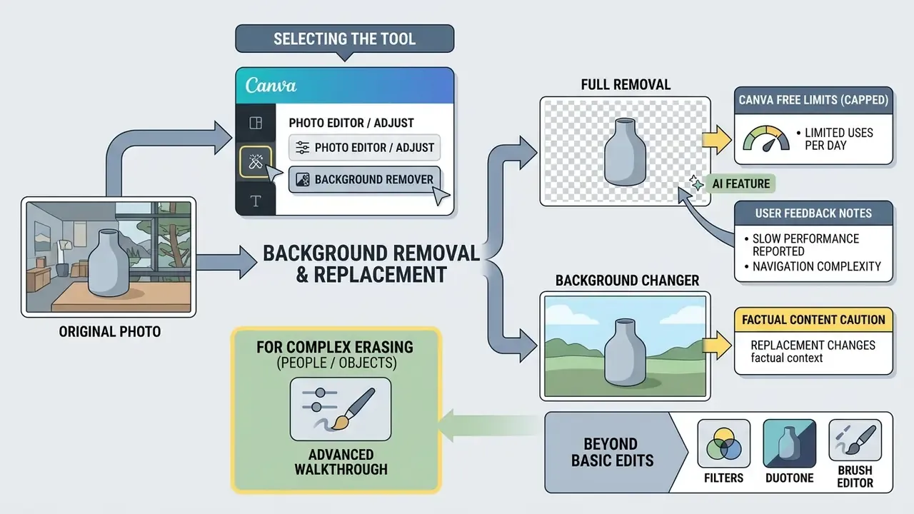 Flowchart illustrating the background removal process with usage limits and user feedback notes