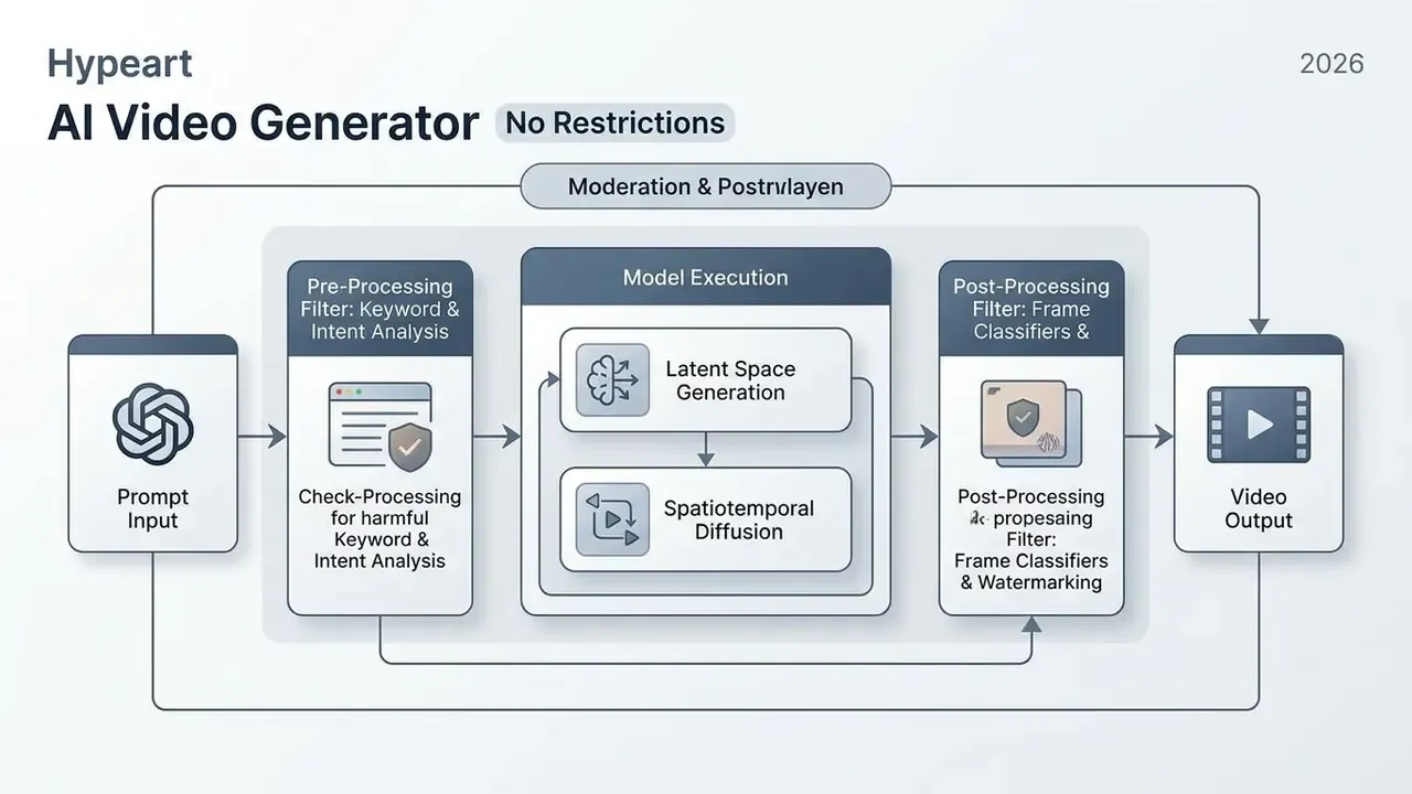 Flowchart showing the progression from prompt input through model execution to final video output