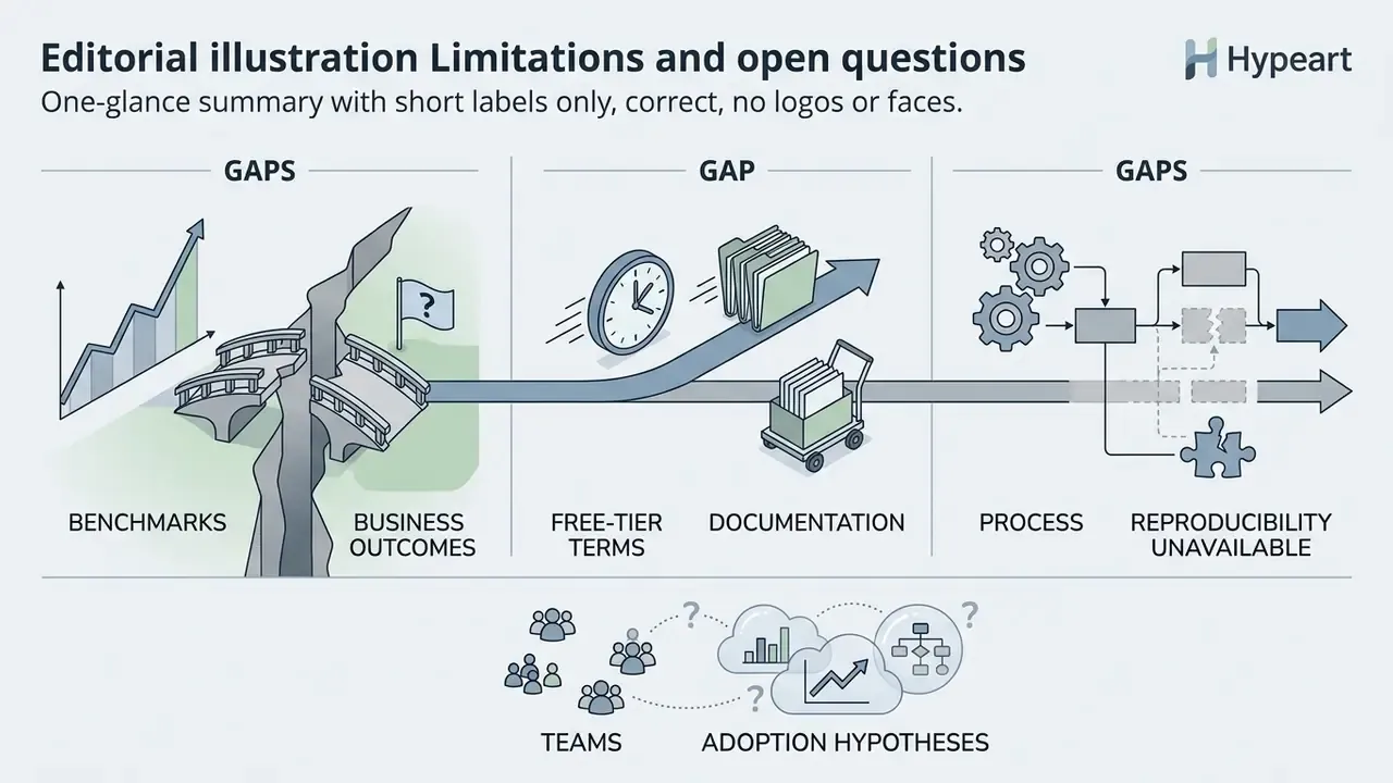 Three panels showing icons for benchmarks, changing documentation, and missing reproducibility steps