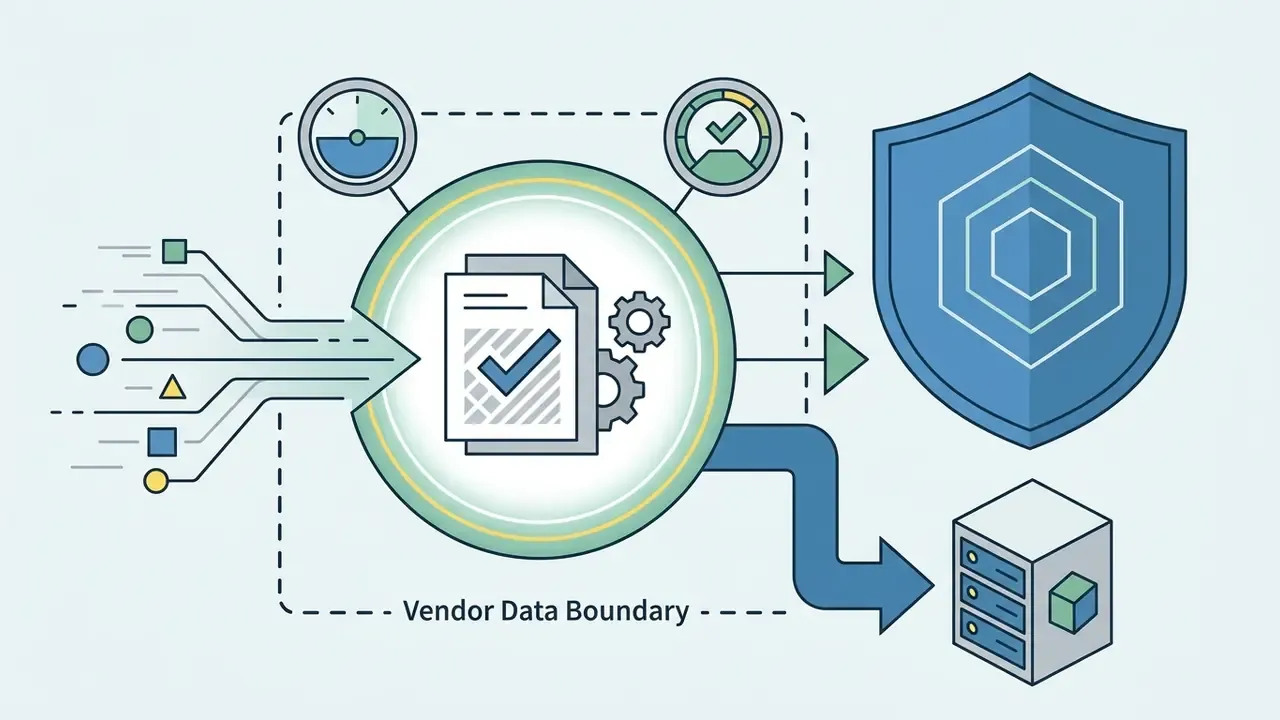 Data streams entering a verified document processing zone before reaching a secure shield and server
