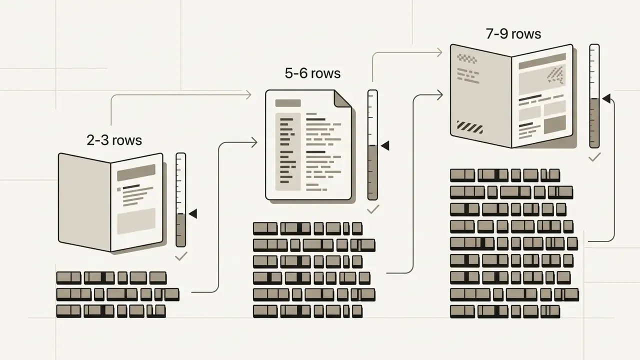 Visual guide mapping document types to specific character row heights for text banners