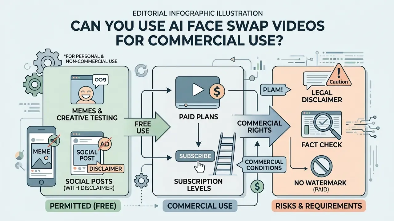 Infographic showing the transition from free personal use to paid subscription plans for commercial rights