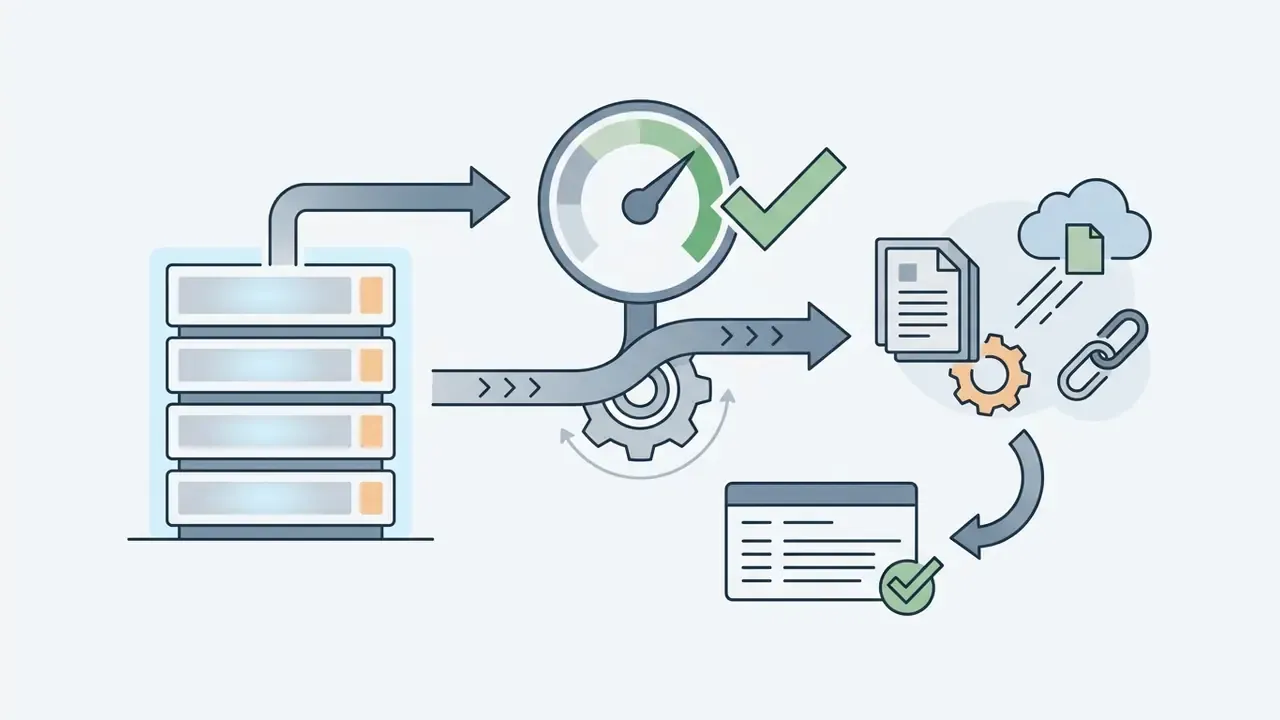 Server processing data through a gauge and gear to return a file, link, or logged audit record