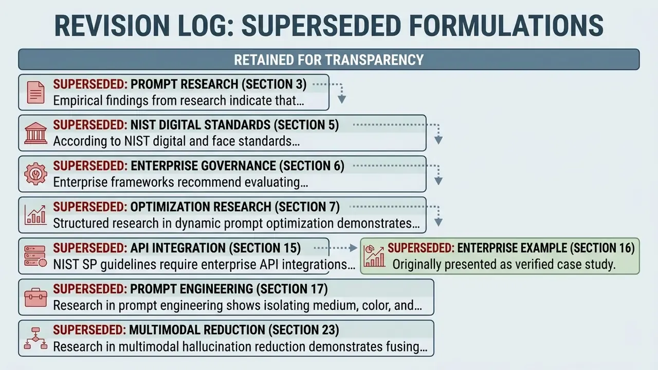 List of superseded technical documentation sections with icons and brief summaries for transparency