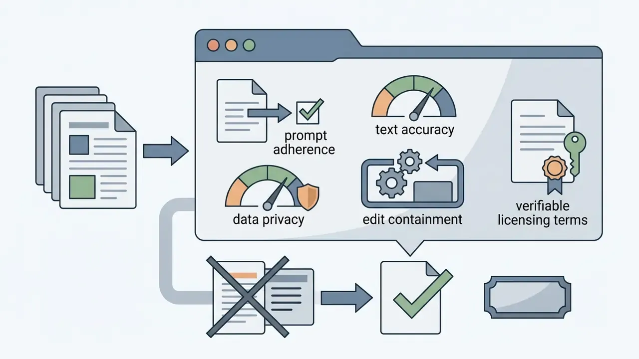Documents entering a browser window that evaluates prompt adherence, data privacy, and licensing metrics