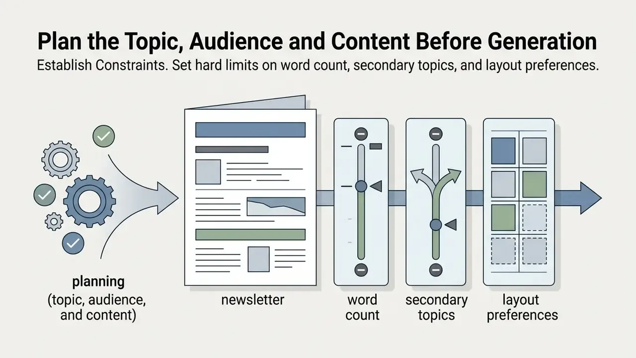 Gears processing planning inputs into a document that passes through word count and topic filters