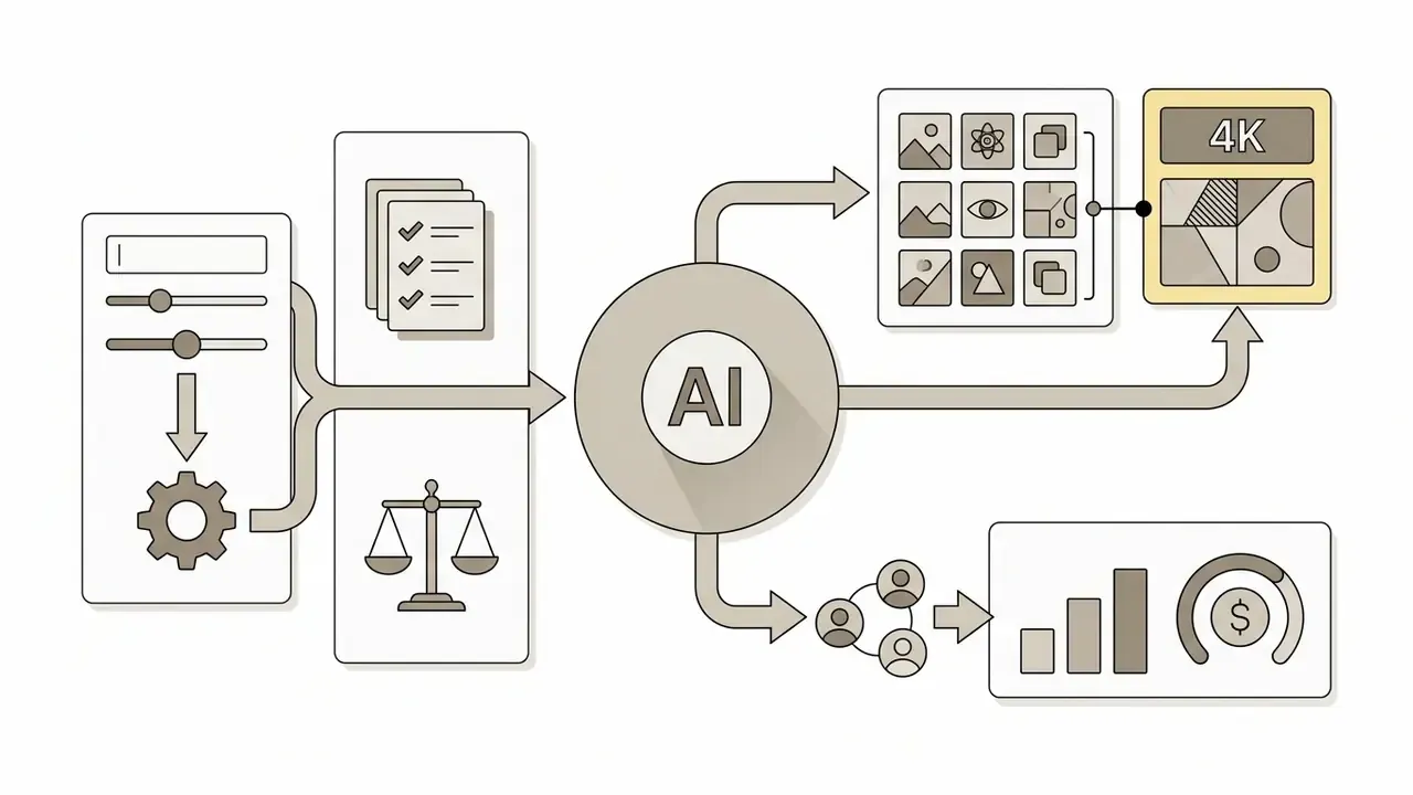 Central AI engine processing input parameters to generate high resolution images and financial data