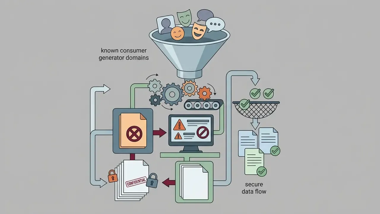 Funnel and gear system filtering digital content and confidential files into a secure data flow