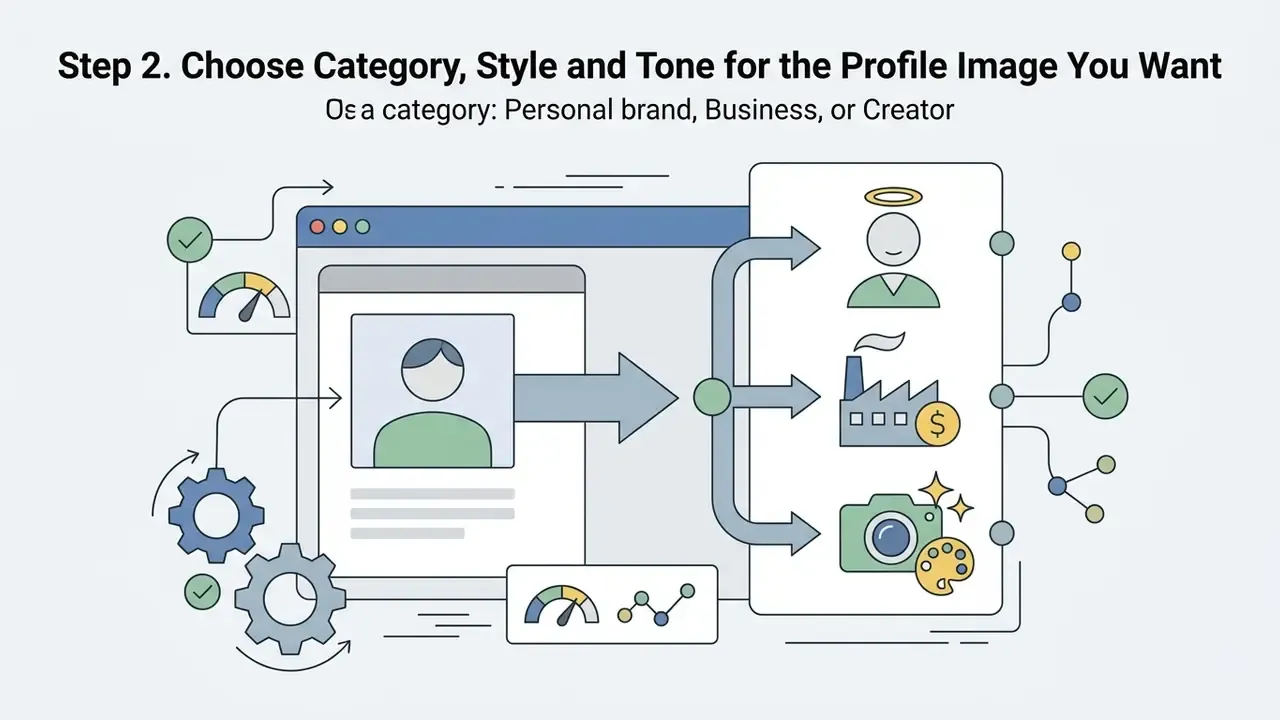Software interface showing profile customization options for personal, business, or creator accounts