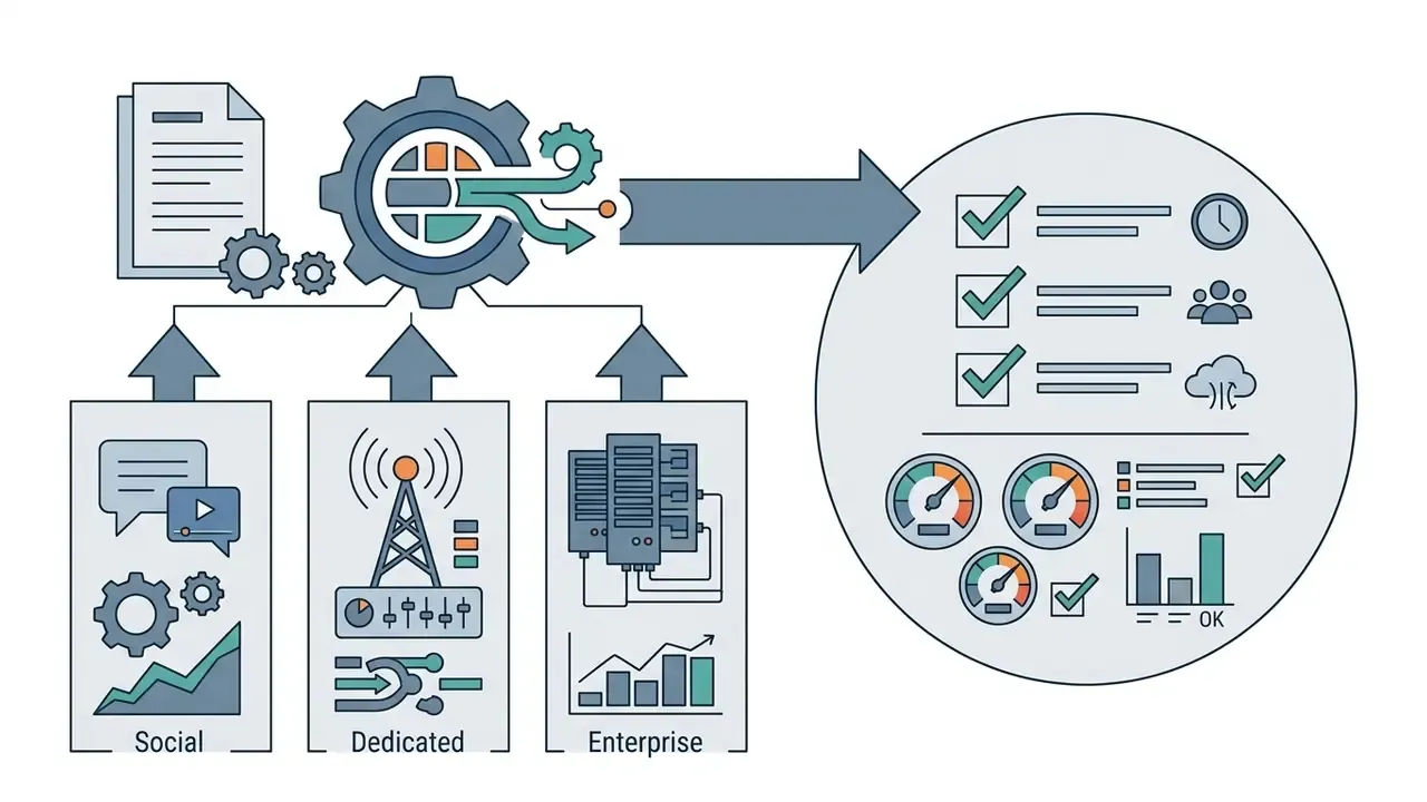 Gear mechanism processing social, dedicated, and enterprise platform data into a verification checklist