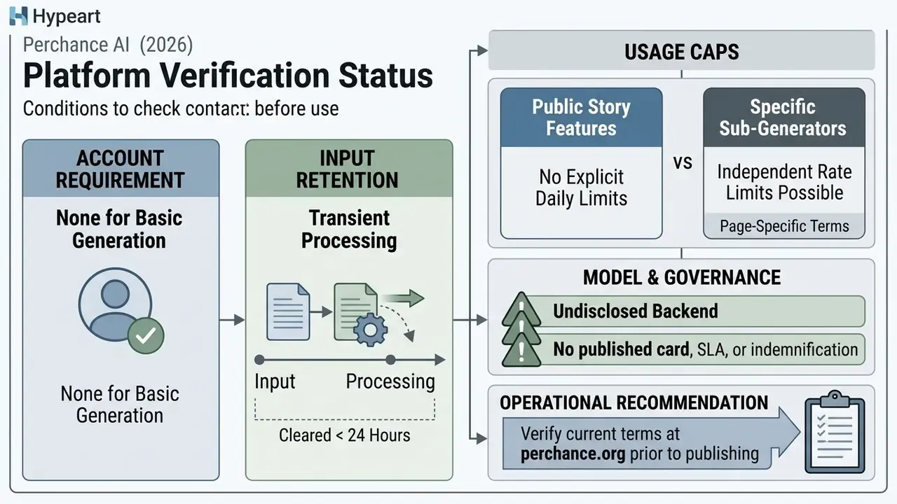Structured overview of account requirements, data retention, usage limits, and operational governance