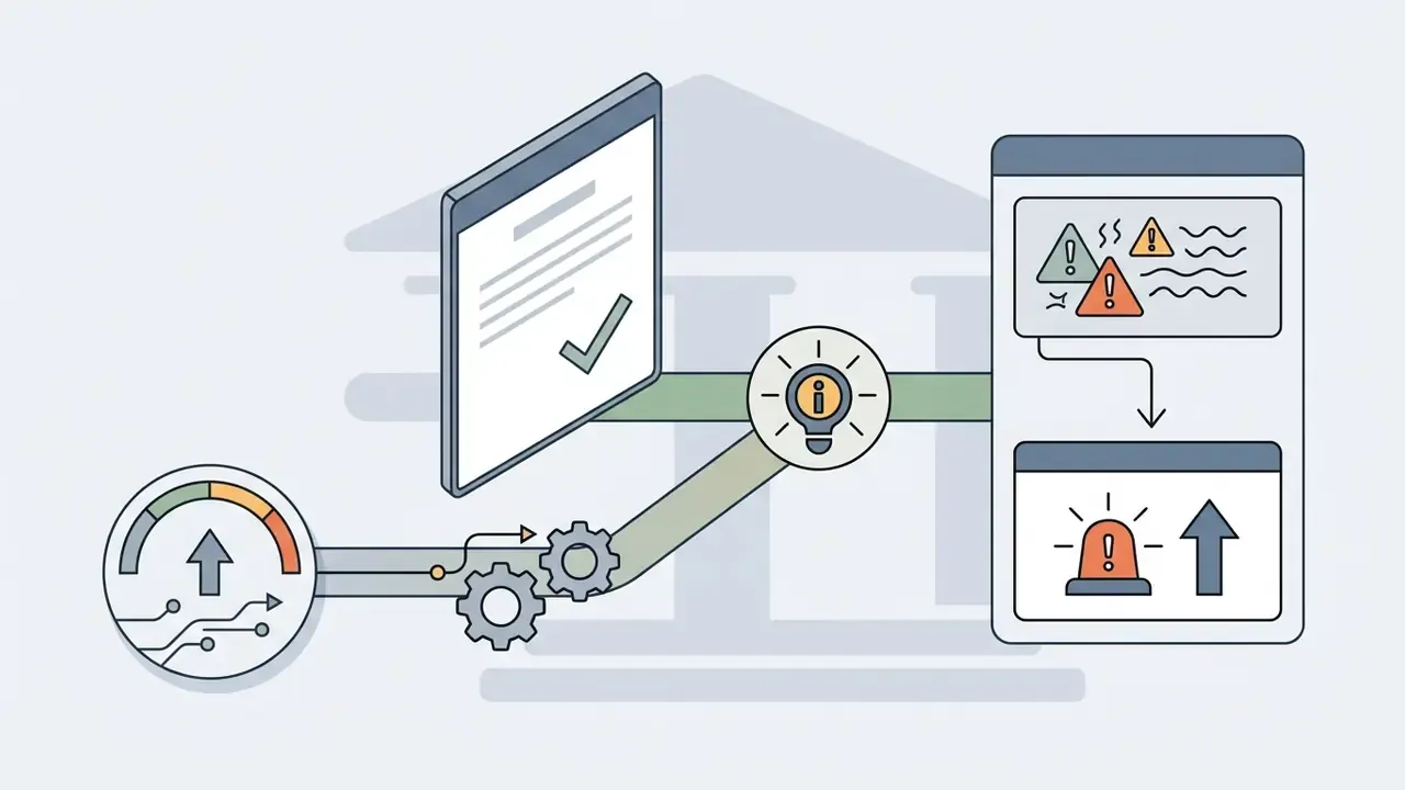 Gauge and gears processing documents into information nodes that trigger hazard alerts and status updates